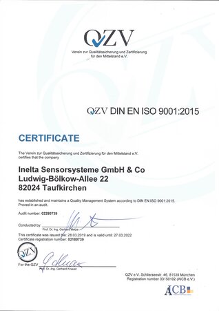 DIN EN ISO 9001 certificate Certification Inelta ISO-9001